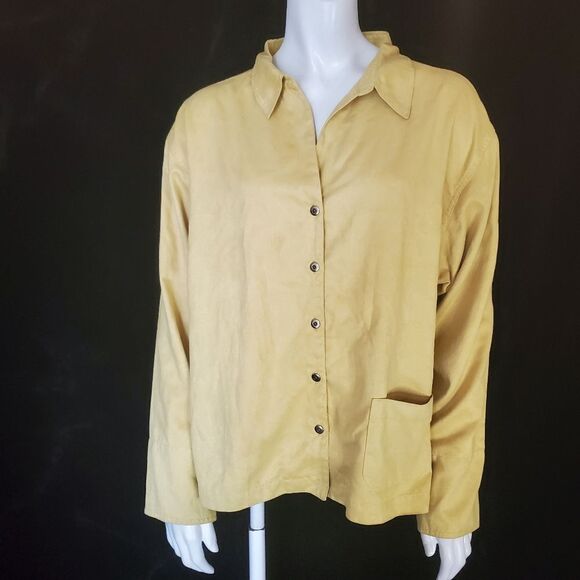 Chico's Yellow Faux Suede Button Down Shirt (3) - Picture 2 of 6